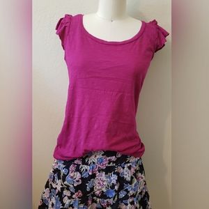 Loft Fuchsia Ruffle Sleeve Tee Shirt